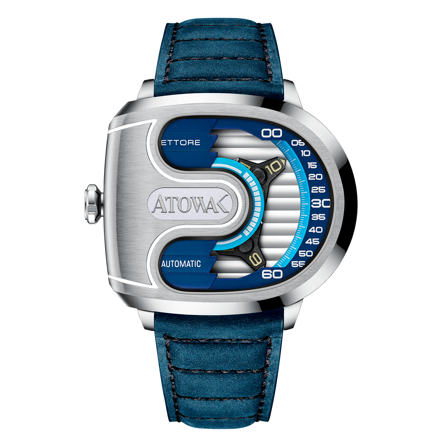 Atowak Ettore Drift 4-Arm Wandering Hour Silver Blue Watches