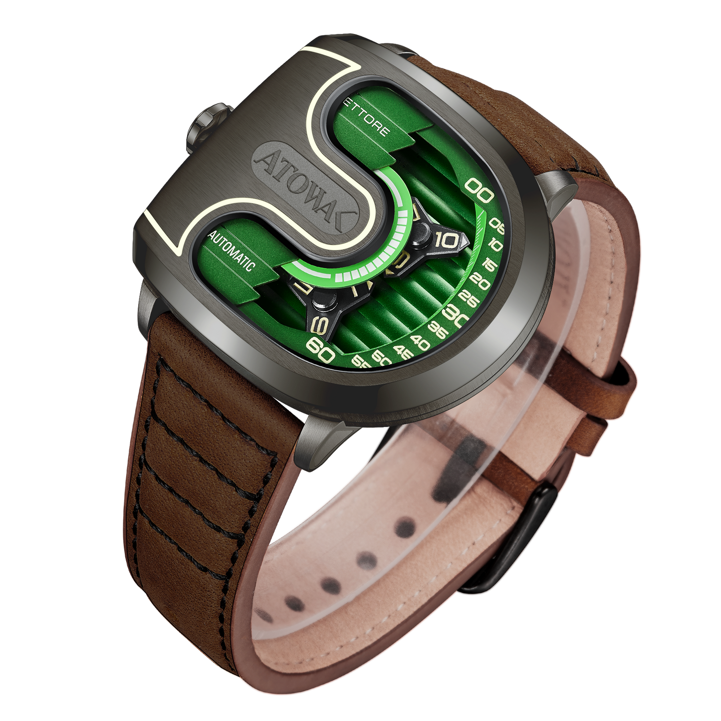 Atowak Ettore Drift 4-Arm Wandering Hour Dark Green Watches