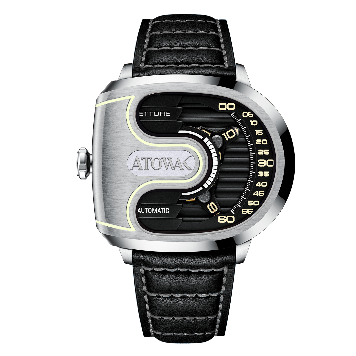 Atowak Ettore Drift 4-Arm Wandering Hour Silver Black Watches